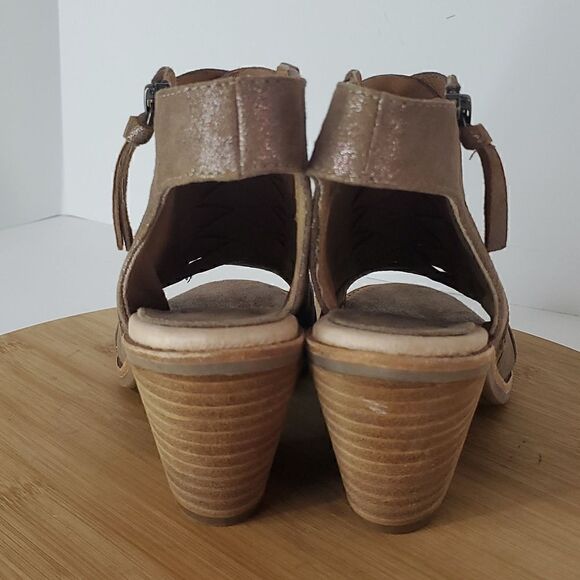 Soft McKenna Metallic Braided Peep Toe Leather Comfort Heeled Sandals US Size 6M - Picture 4 of 10